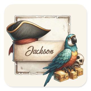 Personalized Pirate Parrot Sticker - Custom Name