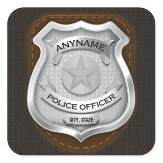 Personalized Police Officer Sheriff Cop NAME Badge Square Sticker