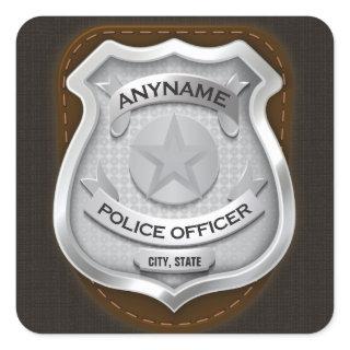 Personalized Police Officer Sheriff Cop NAME Badge Square Sticker