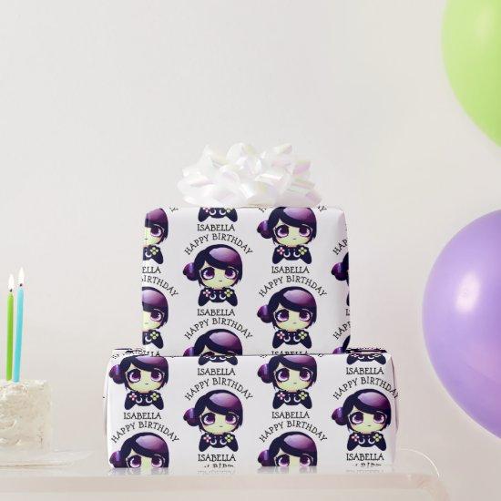 Personalized Purple Anime Gamer Girl Birthday