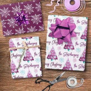 Personalized Purple Mauve Merry Christmas Tree  Sheets