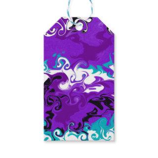Personalized Purple Waves Fluid Art Birthday   Gift Tags