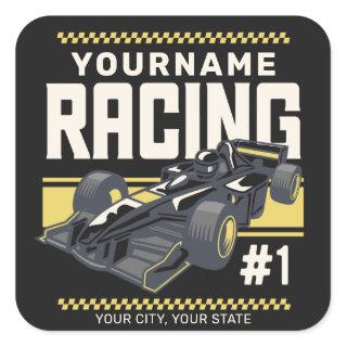 Personalized Racing Team Fast Race Car Driver  Square Sticker