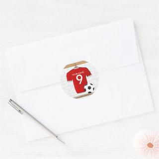 Personalized Red and White Football Soccer Jersey Classic Round Sticker
