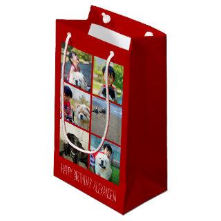 Personalized Red Photo Mosaic Picture Collage Small Gift Bag