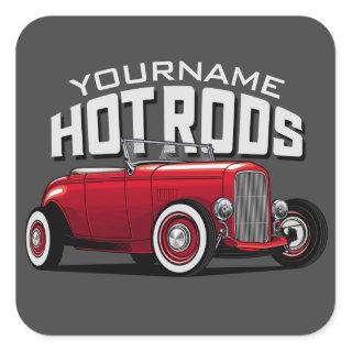Personalized Red Roadster Vintage Hot Rod Shop Square Sticker