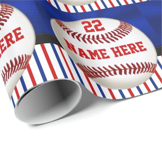 Personalized Red White and Blue Baseball Gift Wrap
