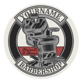 Personalized Retro BarberShop Barber Chair Salon  Classic Round Sticker