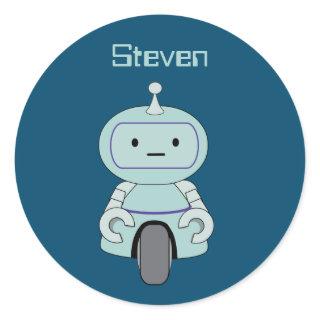 Personalized Retro Robot Illustration Classic Round Sticker