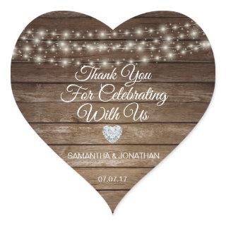 Personalized Rustic String Lights Wood Wedding Heart Sticker