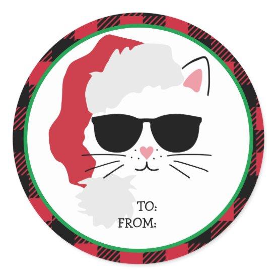 Personalized Santa Kitty Cat Christmas Stickers