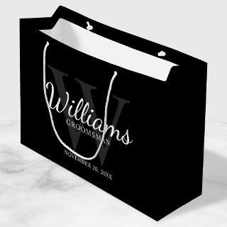 Personalized Script Groomsmen's name and Monogram  Large Gift Bag