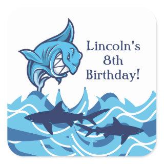 Personalized Shark Birthday Party Stickers