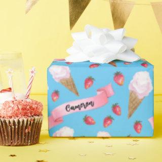 Personalized Sky Blue Strawberry Ice Cream Cone