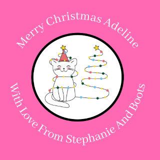 Personalized Smiling Christmas Cat On Hot Pink