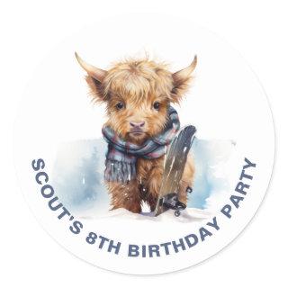 Personalized Snowboarding Highland Cow Sticker