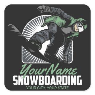Personalized Snowboarding Snow Boarder Shredding   Square Sticker
