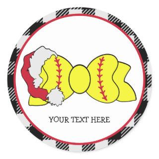 Personalized Softball Bow Christmas Stickers