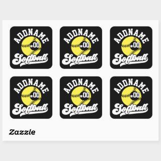 Personalized Softball Player ADD NAME Retro Team Square Sticker