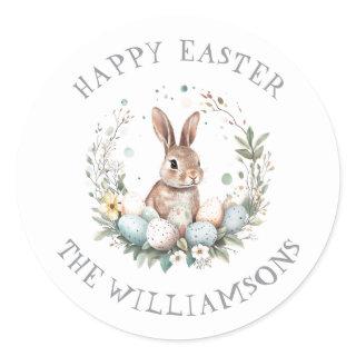 Personalized Spring Bunny Easter Eggs Garland Classic Round Sticker