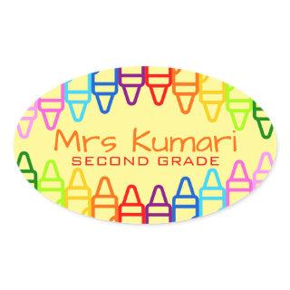 Personalized Teacher Crayon Design Oval Sticker