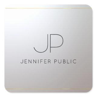 Personalized Template Monogram Gold Silver Initial Square Sticker