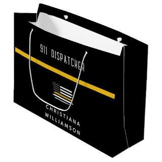 Personalized Thin Gold Line Flag 911 Dispatcher  Large Gift Bag