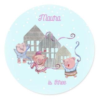 Personalized Three Little Pigs Celebration Classic Round Sticker