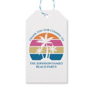 Personalized Tropical Palm Tree Sunset Beach Party Gift Tags