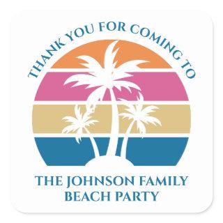 Personalized Tropical Palm Tree Sunset Beach Party Square Sticker