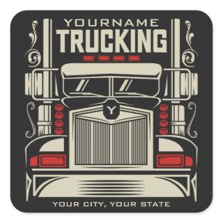 Personalized Trucking 18 Wheeler BIG RIG Trucker Square Sticker