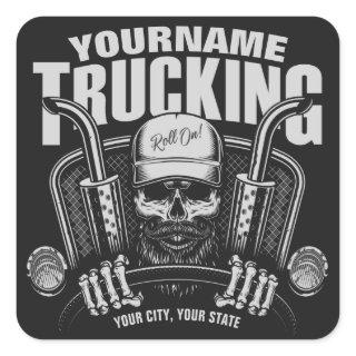 Personalized Trucking Skull Trucker Big Rig Truck  Square Sticker