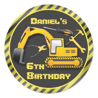 Personalized Under Construction Birthday Party Classic Round Sticker