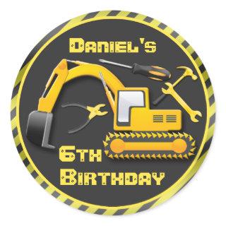 Personalized Under Construction Birthday Party Classic Round Sticker