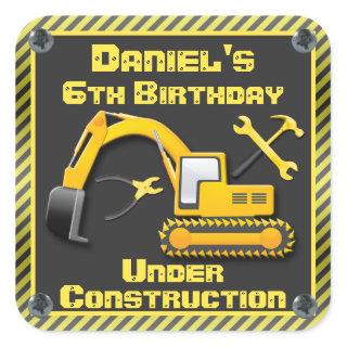 Personalized Under Construction Birthday Party Square Sticker