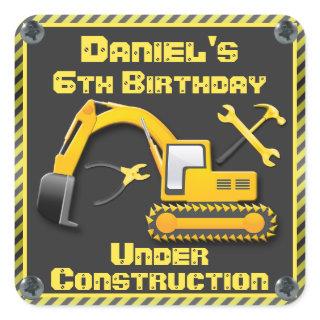 Personalized Under Construction Birthday Party Square Sticker