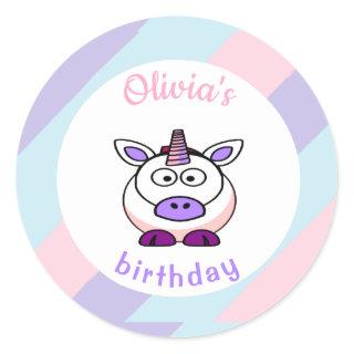 Personalized unicorn birthday pastel colorful classic round sticker