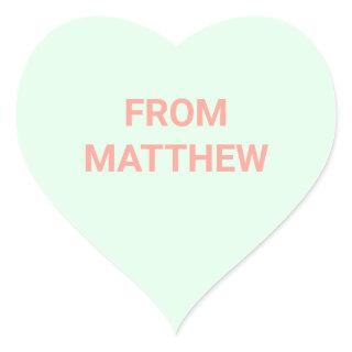 Personalized Valentine's Day Green Conversation Heart Sticker