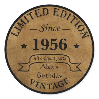 Personalized vintage 65th birthday gifts classic round sticker