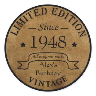 Personalized vintage 75th birthday gifts classic round sticker