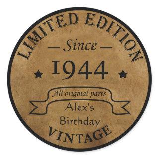 Personalized vintage 80th birthday classic round sticker