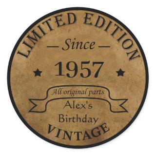 Personalized vintage birthday classic round sticker