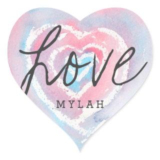 Personalized Watercolor and Crayon Heart Stickers