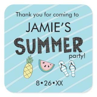 Personalized watermelon pineapple summer party square sticker