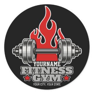 Personalized Weight Lifting Dumbbell Fitness Gym Classic Round Sticker