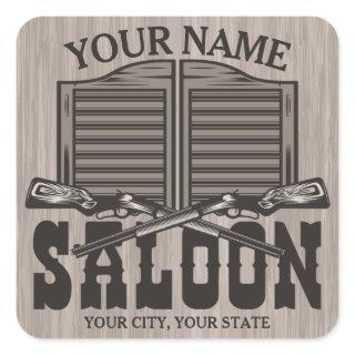 Personalized Western Rifle Guns Old Saloon Bar Square Sticker