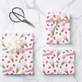 Personalized Whimsical Strawberry Ice Cream Cone  Sheets