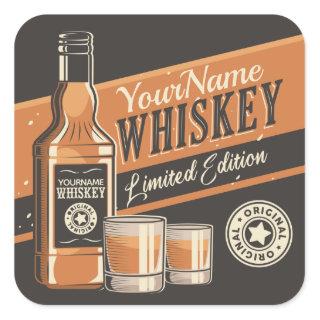 Personalized Whiskey Liquor Bottle Western Bar  Square Sticker