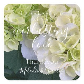 Personalized White Hydrangea Elegant Love Wedding Square Sticker