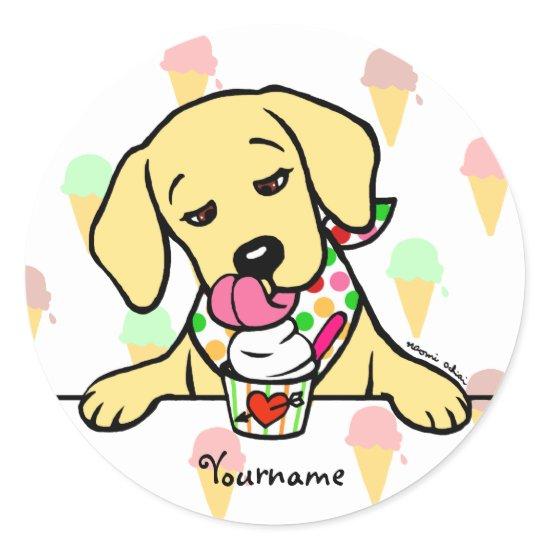Personalized Yellow Lab Puppy Ice Cream Classic Round Sticker